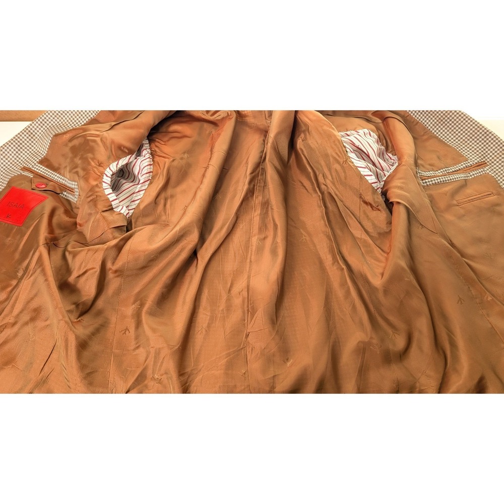 ISAIA Napoli Men's Cashmere Silk Brown Plaid Blazer Base S IT 56/46R‎ 8R Drop - Picture 7 of 11